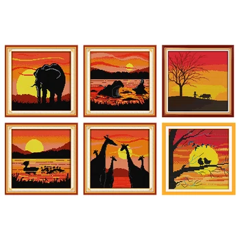 

Sunset Series Cross Stitch Sets for Embroidery Kits 11ct 14ct Printed Canvas Animal Patterns Elephant Hippo Giraffe DIY Handmade