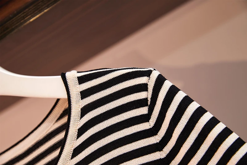 Trytree/осенний женский костюм из двух предметов, вязаный Повседневный пуловер, топы в полоску с круглым вырезом + платье на бретельках, длина