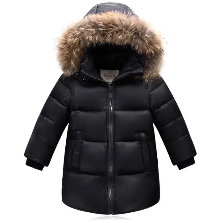 

High Quality Girls Winter Warm White Duck Down Jackets For Boys Waterproof Clothes Natural Fur Hooded Coats For Kids -30 parka