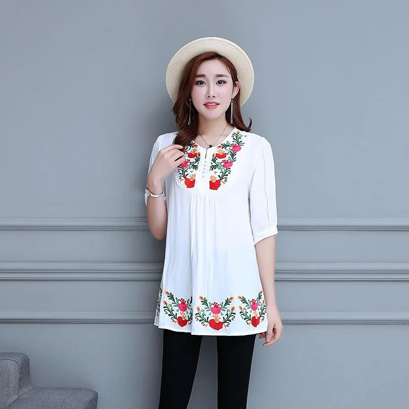 Blusa mexicana con Floral para mujer, Blusas étnicas de algodón, estilo Hippie, Vintage, 2021|Blouse| - AliExpress