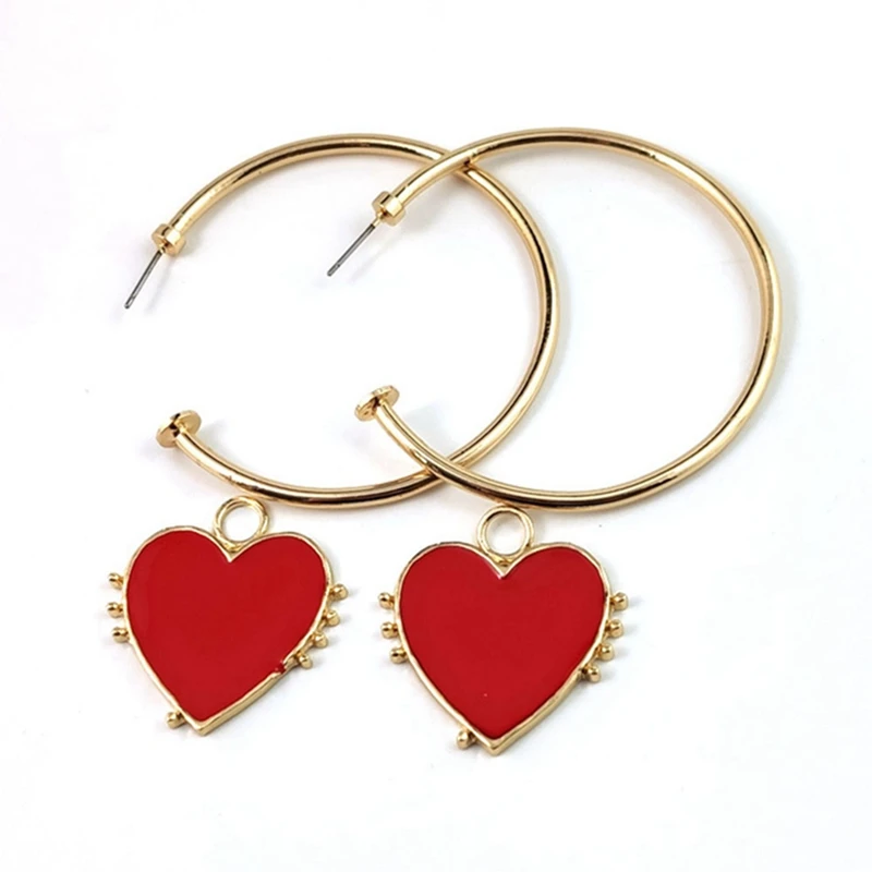 

Vintage Red Love Heart pendant Earrings for women trendy Earrings Fashion 2020 big circle hoop earrings party wedding jewelry