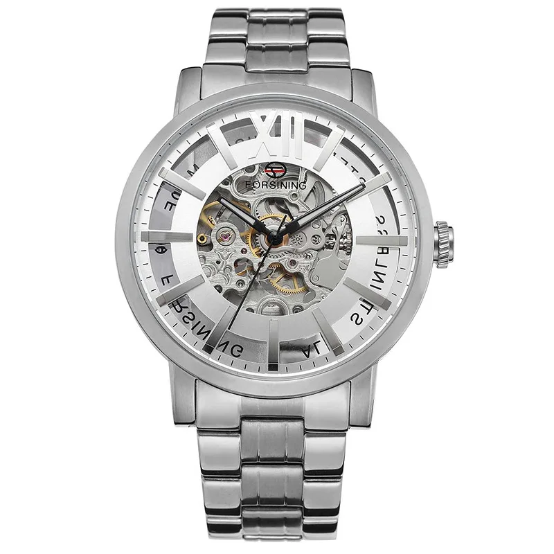 

New Style forsining/Rich Sydney Men Fully Automatic Flywheel Mechanical Wrist Watch Hollow out Letter Decoration Business Watch