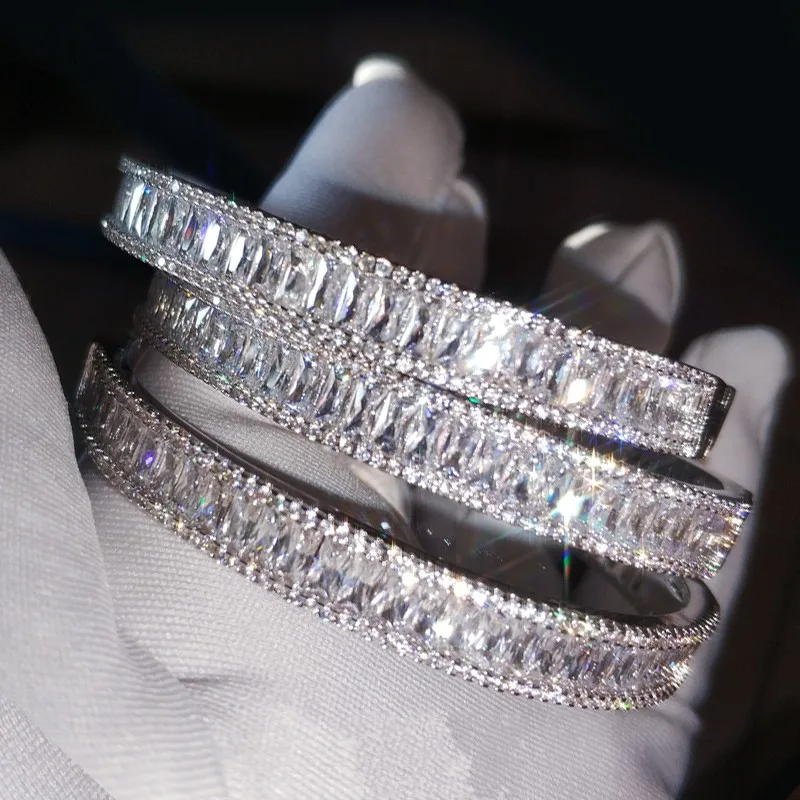 Baguette cut Diamond Bangle Trendy 925 Sterling Silver Party Engagement bangles Bracelets for women Bridal wedding accessaries