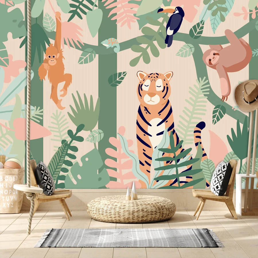 Custom Peel Stick Accept Cute Animals Tiger Nordic Pink Wallpapers for Living Room Decoration Walls In Rolls Papers Home Decor