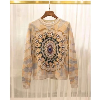 

Cosmicchic 100% Cashmere Embroidery Sweater Female Knitted Long Sleeve Pullover High Quality Elegant Kaleidoscope Women Top