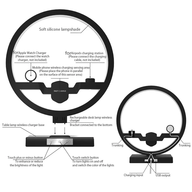 3 в 1 Беспроводное зарядное устройство для iPhone X Xs Max samsung S9 многофункциональная настольная лампа Беспроводное зарядное устройство для Apple Watch 4 3 2 1 Airpods