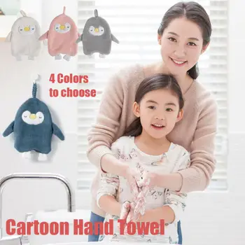 

1PC Kitchen Hanging Towels Baby Hand Towel Cartoon Animal Penguin Plush Kitchen Soft Hanging Bath Towels 4 Colors