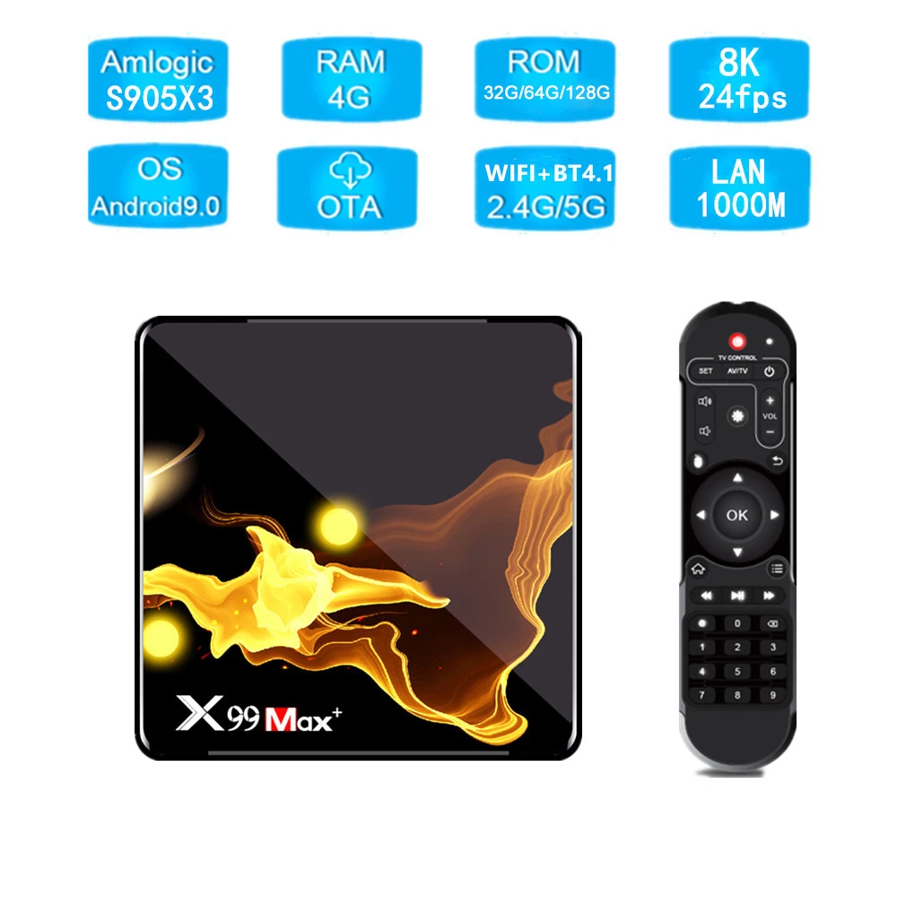 X99 Max Plus Smart TV BOX Android 9.0 Box Amlogic S905X3 Quad Core 4GB 128GB 2.4G &amp 5G Wifi 1000M 8K Set Top Media Player | Электроника