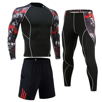 

Men Fitness Set Compression shirt rashguard male long sleeve T shirt bodybuilding Cothing Brand Men Running suit Gym joggers Kit