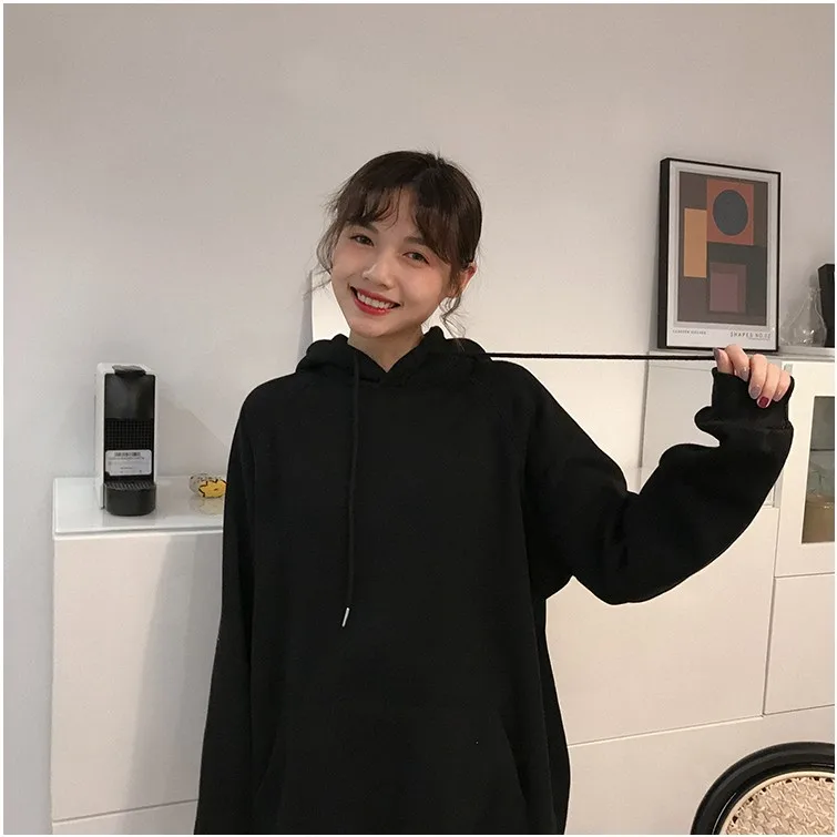 9 цветов осень зима Harajuku женские толстовки свободный однотонный пуловер с длинными рукавами теплые женские толстовки с капюшоном YT50172