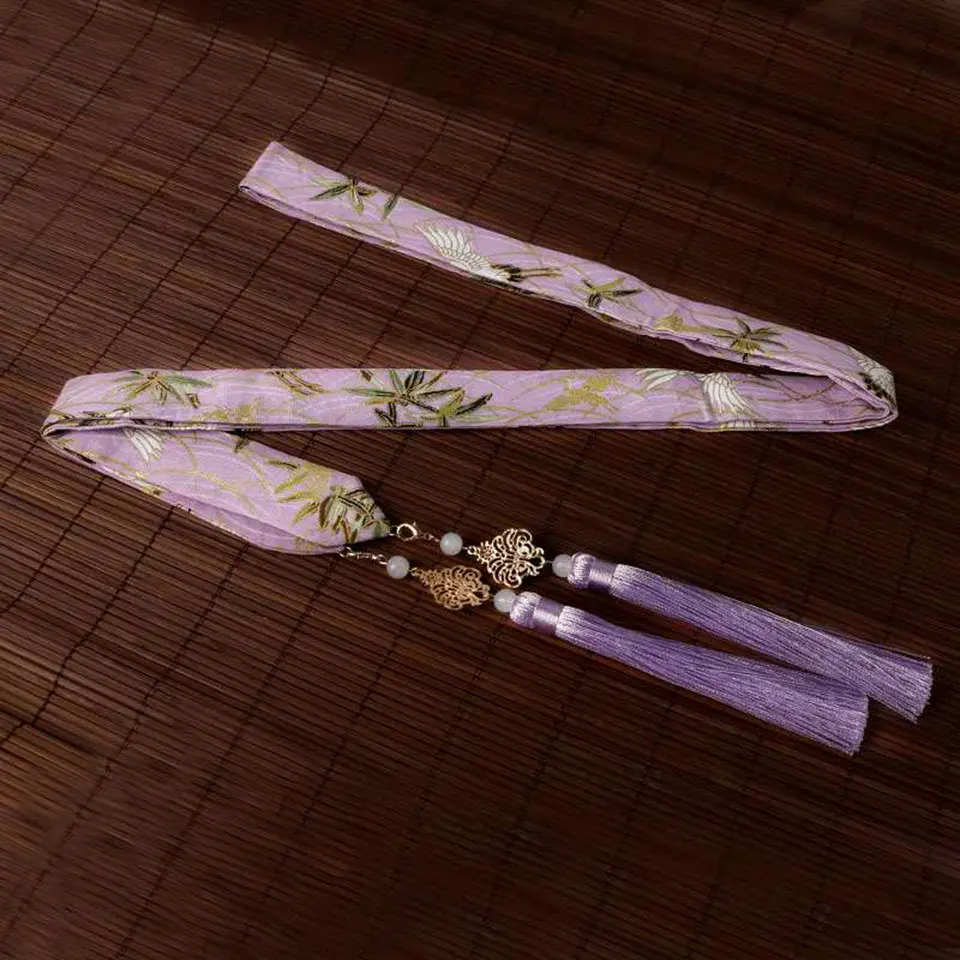 Вышитая Hanfu вишневая повязка для волос с кисточками аксессуары головной убор античный COS китайский стиль длинный галстук для волос - Цвет: FD3-4L