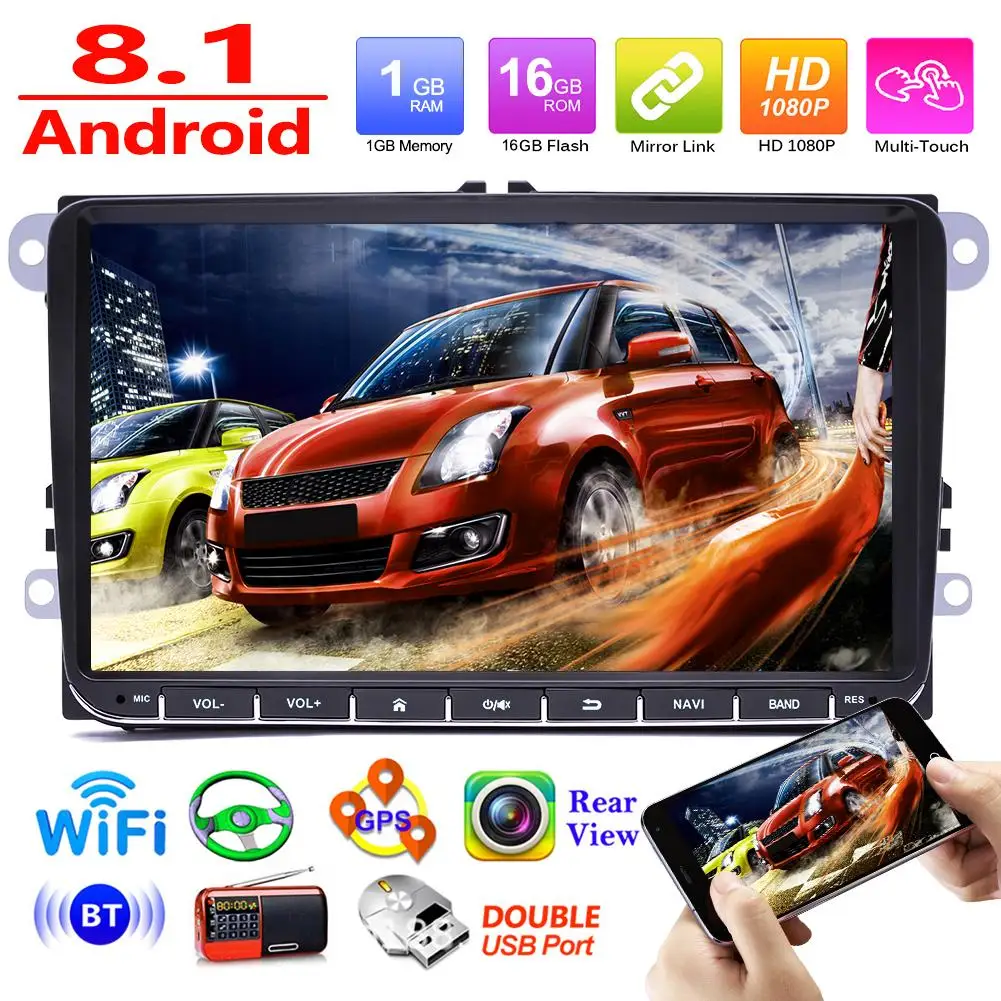 

Car Radio BT GPS Navigation Head Unit Practical Operation Simple Conveninently 9093 Double DIN 1 and 16GB Android 8.1 for VW