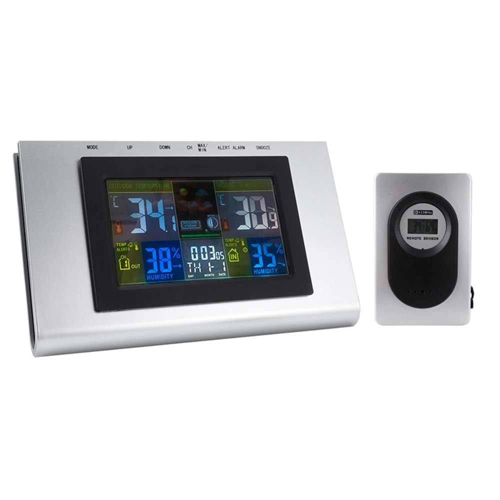 

Color Display Of Temperature And Humidity Alarm Calendar Ts-h127g Wireless Weather Station Clock Digital Thermometer