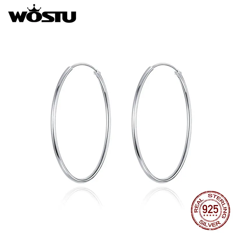 Женские серьги кольца WOSTU простые круглые из стерлингового серебра 925 пробы