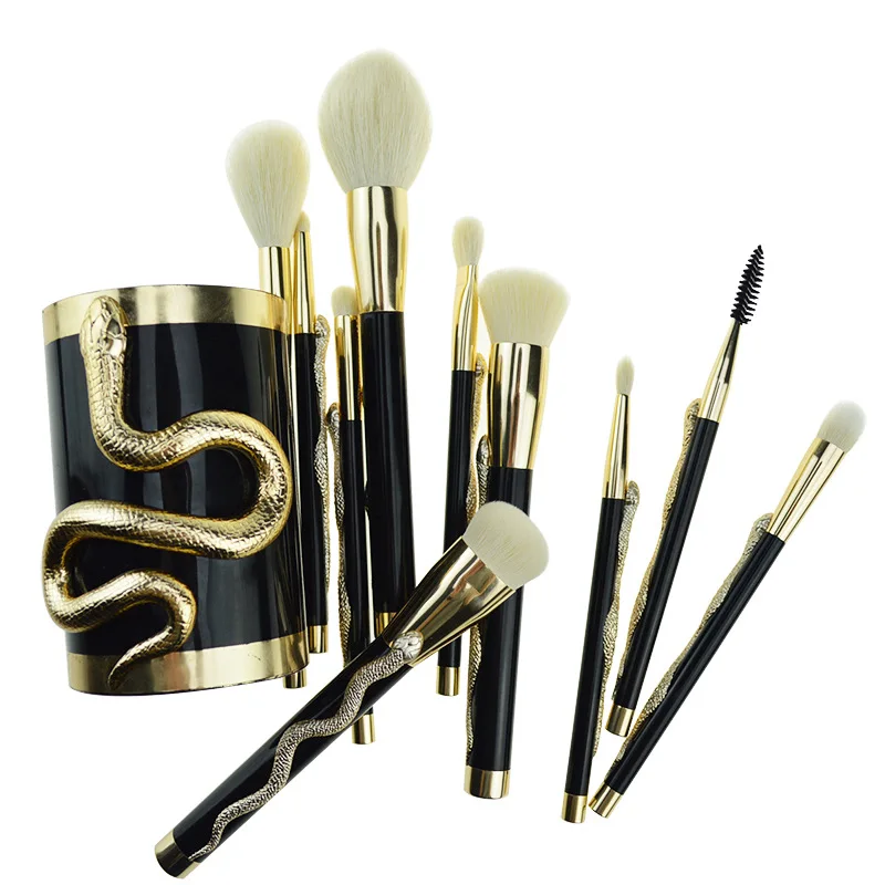 

Makeup brushes 3D Gold silver Snake Totem Series PS Handle Goat Hair Professional foundation eyeshadow brush tool 10pc set