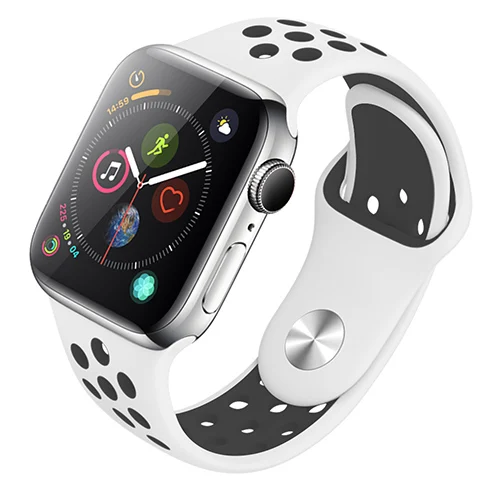 Дышащий силиконовый спортивный ремешок для Apple Watch 4, 5, ремешок 44 мм, 40 мм, резиновый ремешок для Iwatch 3, 2, 1, 38 мм, 42 мм, аксессуары - Цвет ремешка: white-black