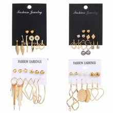 4 стиля моды круглый шар металла с изображением сердца, листков звезды геометрические серьги набор имитация жемчуга кристалл серьги гвоздики для женщин подарок