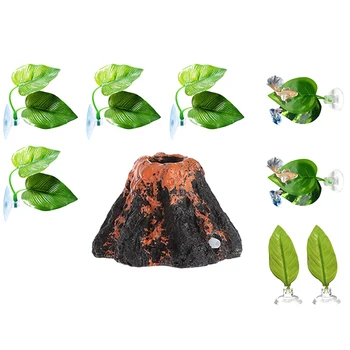 

9 PCS Fighting Hammock Toy Double-Layer Leaf Cushion Mountain Decoration Set for Fish Aquarium Decoration