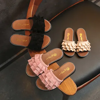 

Toddler Girls Beach Princess Shoes Ruffles Casual Summer Sandals Slippers Baby Slippers Anti-slip Sneakers Flower Sandals
