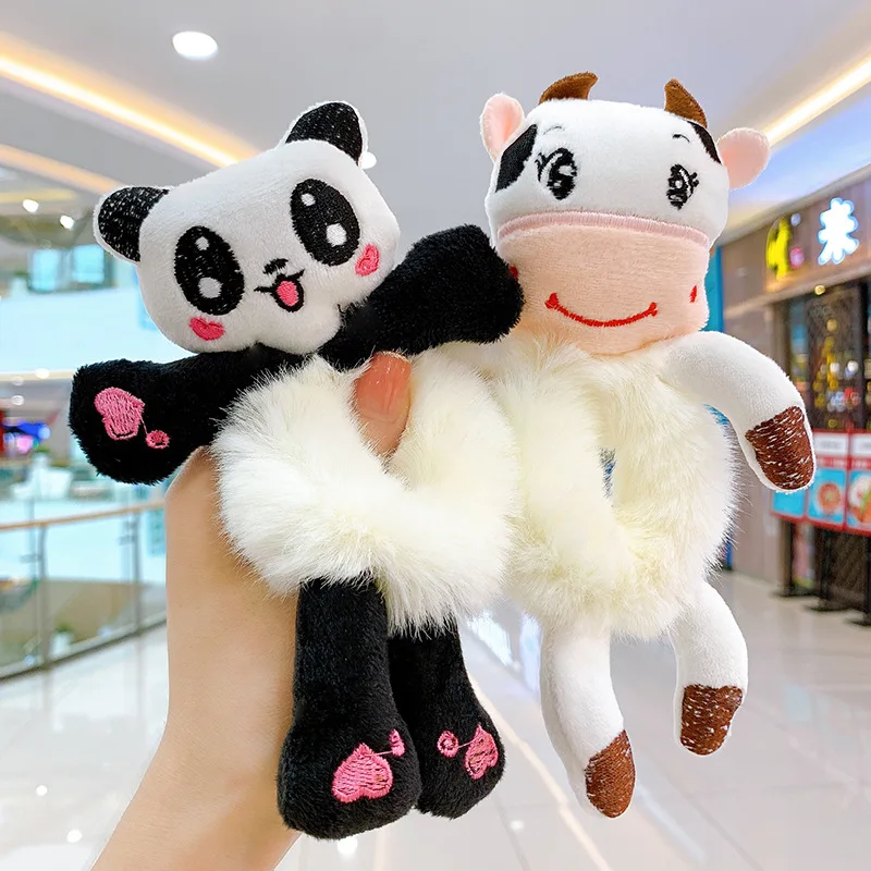 Cute Hair Tie For Kids Elastic Hair Rubber Child Head Accessories Cartoon Plush Frog Rabbit Cat Stuffed Animal Scrunchie flyingbee animal owl painting art key chain lanyard gifts for child students friends phone usb badge holder necklace x2135