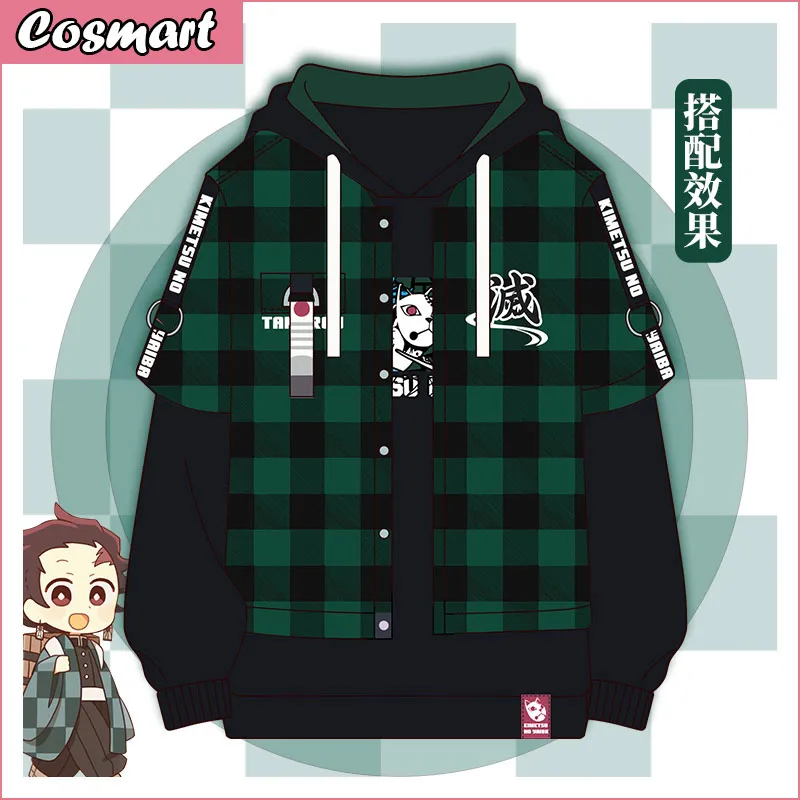 Аниме! Demon Slayer Kimetsu no Yaiba Kamado Tanjirou пуловер для косплея толстовка с капюшоном из двух предметов футболка унисекс Топ