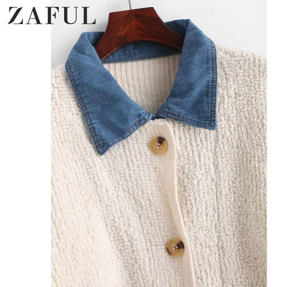ZAFUL с карманами, цветной, смешанный, медиа, Повседневный Кардиган, отложной воротник, Осень-зима, свободные, на пуговицах, топы, популярная женская одежда