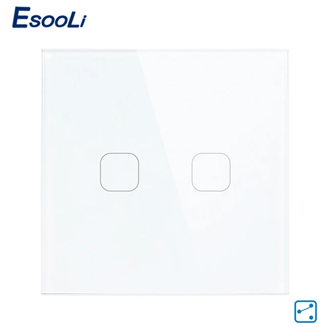 2 Gang 2 Way White Esooli ЕС Stanard сенсорный выключатель 1 способ/2 Way сенсорный выключатель, 1/2/3 с украшением в виде кристаллов Стекло Панель настенный выключатель света Сенсорный экран переключатель - Цвет: 2 Gang 2 Way White