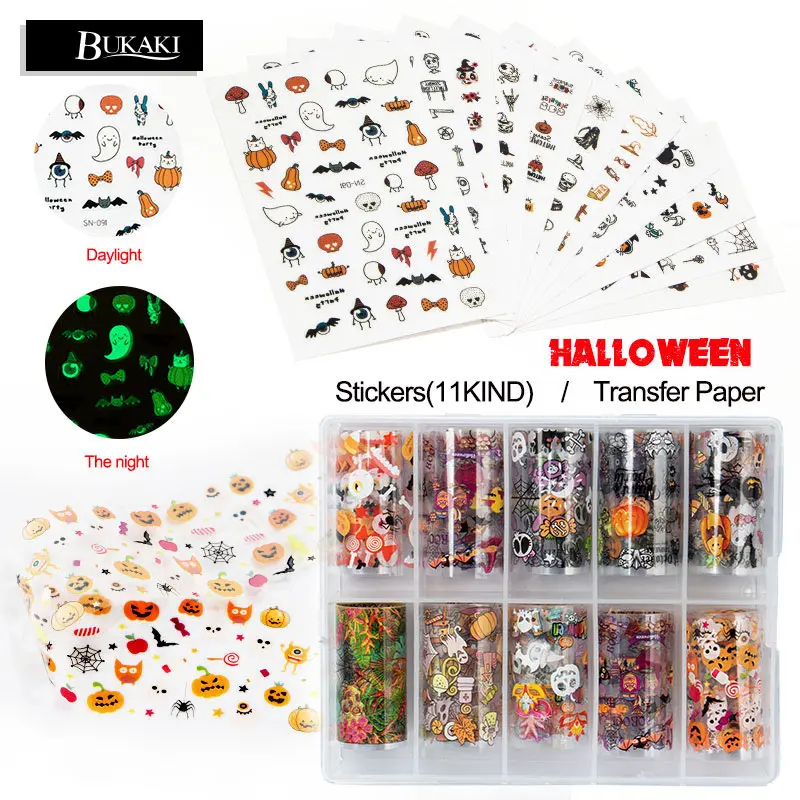 BUKAKI Hallowen светящиеся наклейки для ногтей маникюр полировка советы ужин Летняя