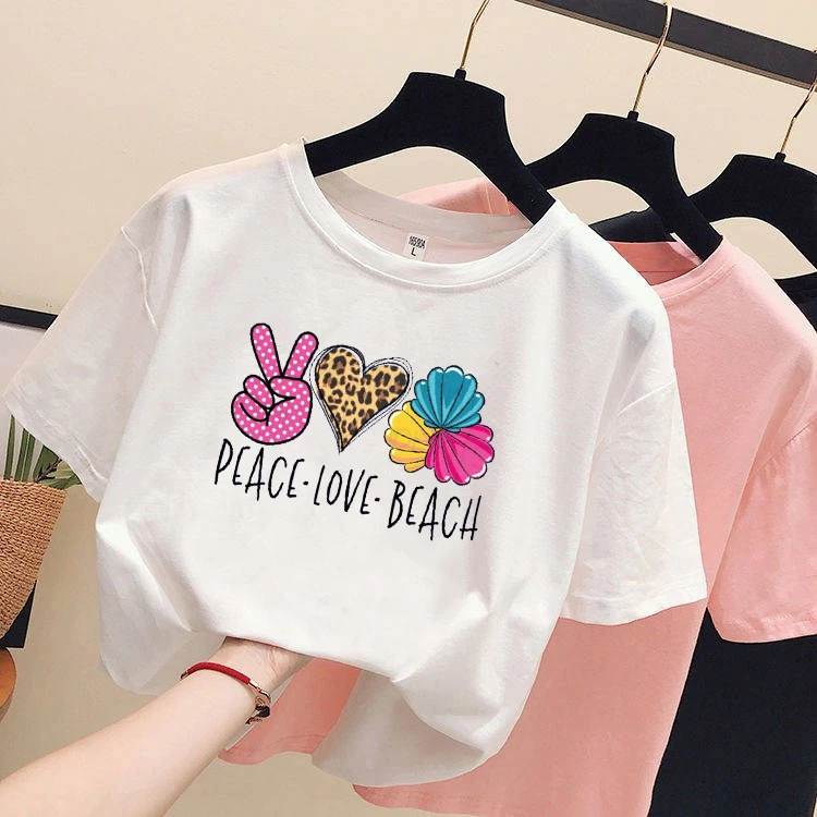 2020 Peace Love Пляжная футболка с леопардовым принтом хлопковые топы для женщин