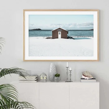 

Cottages by the Sea Beach Clouds Daylight Wall Art Pictures Canvas Painting Posters Prints Interior for Living Room Home Decor
