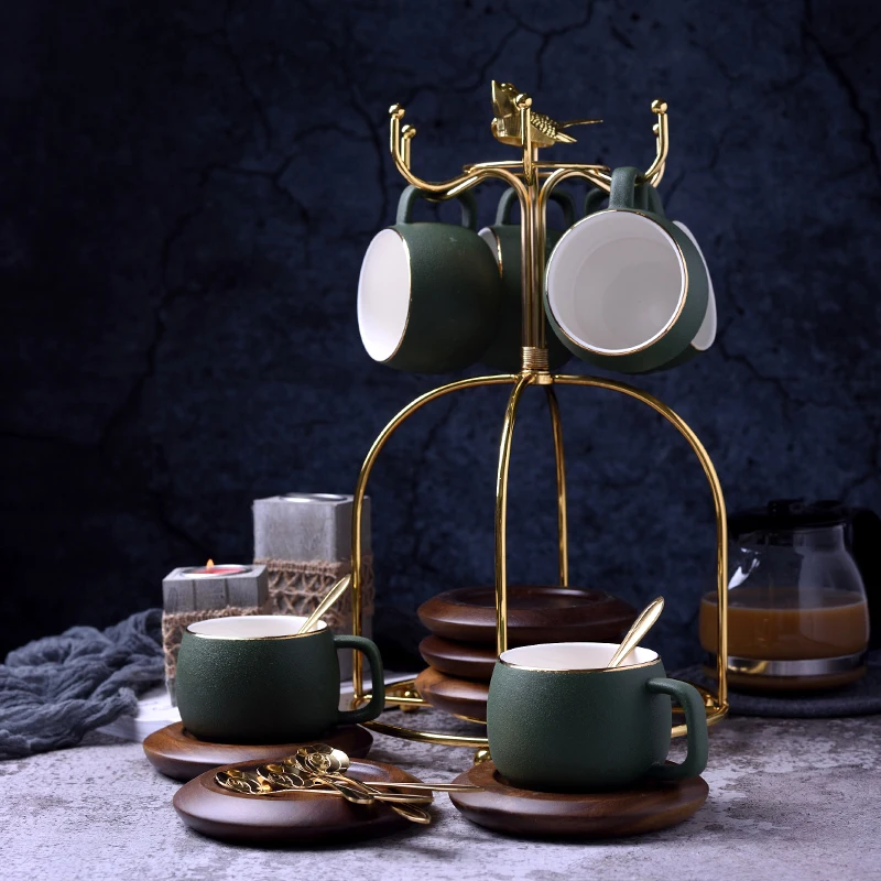 

High grade rough pottery gold edge coffee cup set British afternoon tea cup set home party ceramic cup drinkware wedding gifts