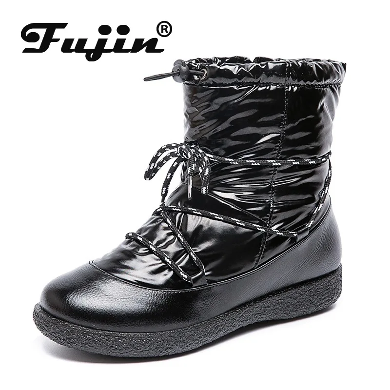Fujin/зимние теплые женские ботинки из бархата и хлопка Брезент на молнии сбоку
