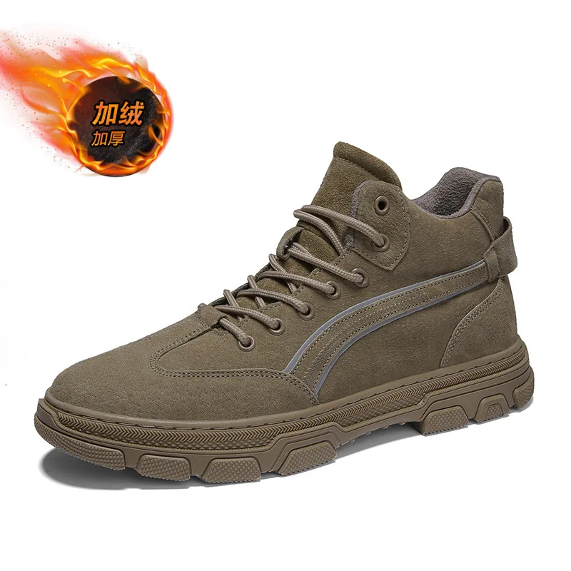 

Autumn And Winter MEN'S SHOES Warm plus Velvet Martin Boots Mid-top Workwear Casual Board Shoes Fashion England Leather Boot