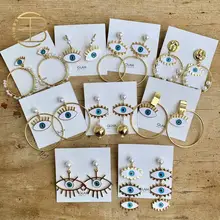 2020 Street Style Auge Ohrring Zubehör Mode Gold Farbe Geometrische Schleife Perle Emaille Evil Eye Erklärung Ohrringe Für Frauen