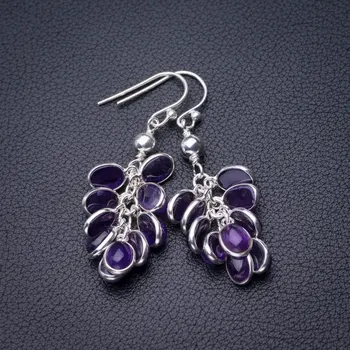 

StarGems Natural Amethyst Handmade 925 Sterling Silver Earrings 1.75" D7134