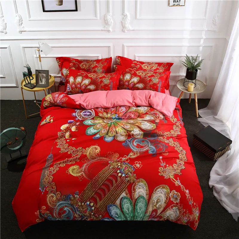 

Wedding celebration Bedding Set Quilt Cover Pillow Case Bed Sheet Queen Size 4/3pcs Warm comfortable Bedclothes