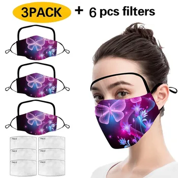 

3PC Women Face Mask Reusable Mouth Mask With Eyes Shield Washable Breathable Face Shield Mouth Caps Cloth mondmasker