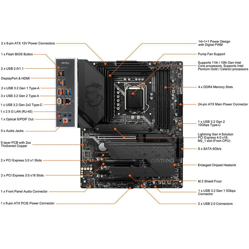 LGA1200 MSI MPG Z590 GAMING PLUS Placa-mãe With Intel Core i9 11900K CPU  DDR4 128GB M.2 PCI-E 4.0 Chia Motherboard Combo Desktop - AliExpress