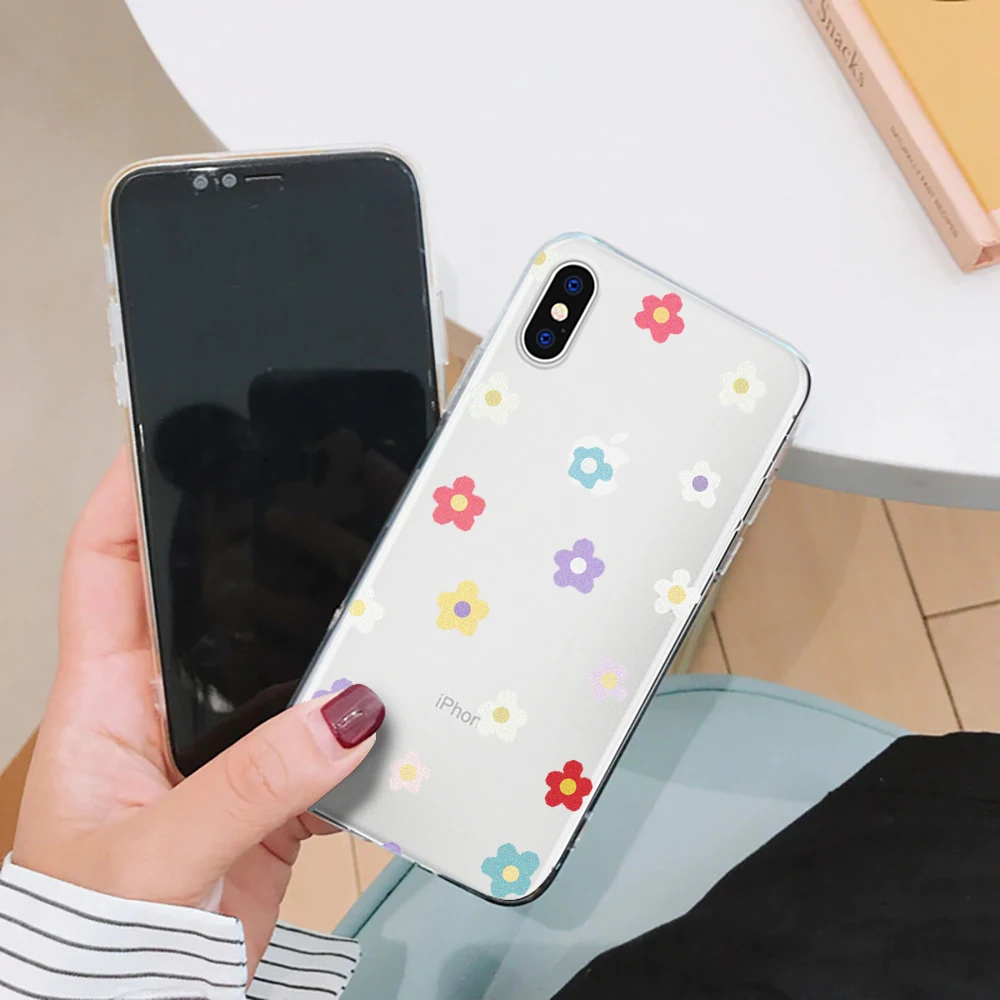

Cute Flower Heart Phone Case Coque For IPhone 7 8 XR XS MAX 6 6S Plus Soft Silicone Transparent Phone Case For IPhone 8 7 Plus