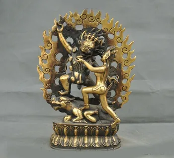 

wedding decoration Old Tibetan Bronze Gilt Tantric Skulptur Yamantaka Yama Dharmaraja Buddha statue