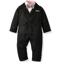 Новейшая детская одежда из пяти предметов детская одежда джентльмена для мальчиков весенне-осенний костюм для мальчиков розовая рубашка вечерние платья