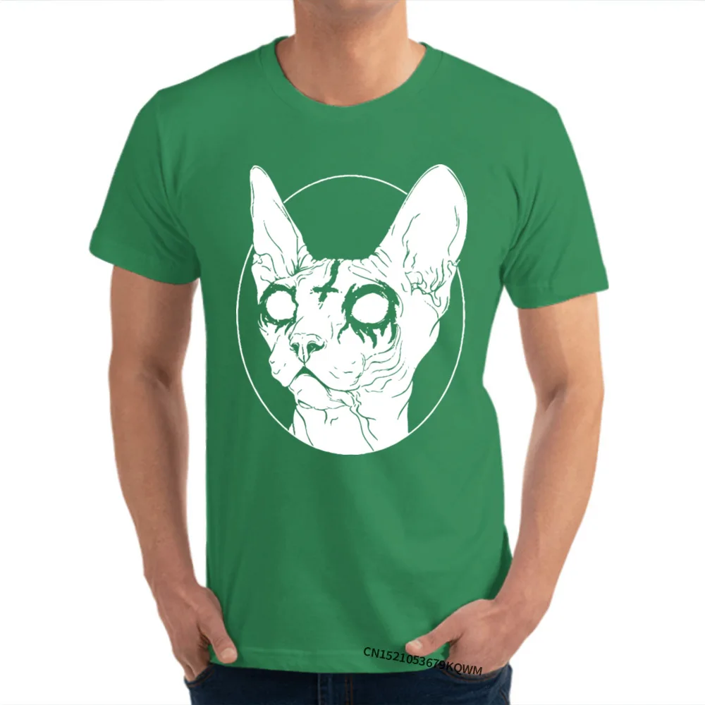 CrazyCustom Short Sleeve Tops & Tees Summer Fall Oversized Round Neck 100% Cotton Tops T Shirt Student T Shirt  Sphynx Catan in White 127 green