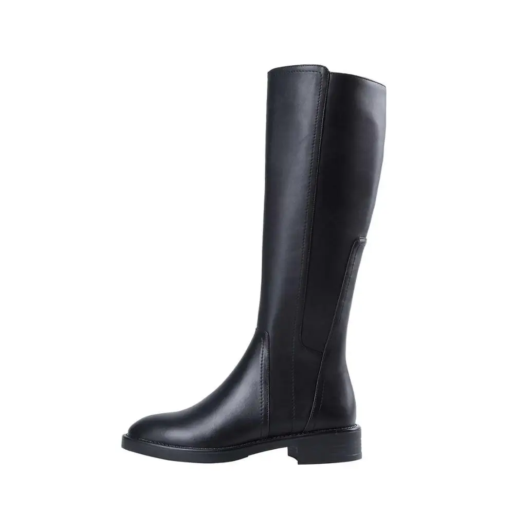 black2 leather Lenkisen/простые сапоги для верховой езды из натуральной кожи; модные зимние женские сапоги до бедра с круглым носком на среднем каблуке и боковой молнией; L6f3 - Цвет: black2 leather