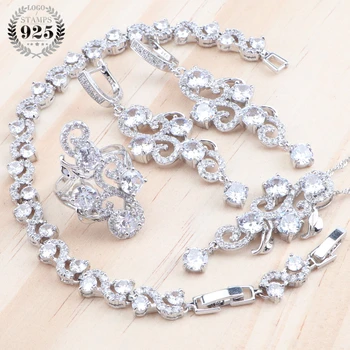 

Luxury Women Bridal Jewelry Sets Silver 925 Cubic Zirconia Costume Jewellery Wedding Pendant Rings Earrings Bracelet Necklace