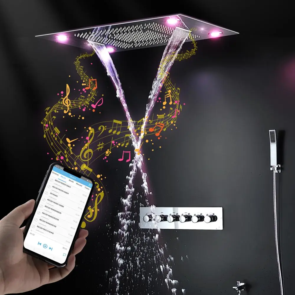 Europe Style LED Massage Bluetooth Music Shower Head Kit Mist Waterfall