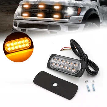 

Car Grill Side Markers Emergency Warning Signal Lamp Strobe Flashing Light Universal 12 LED Amber For Bnez Mazda Honda Audi KIA