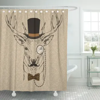 

Animal of Deer Portrait in Retro Style Hipster Look Monocle Shower Curtain Polyester 72 x 72 Inches Set with Hooks