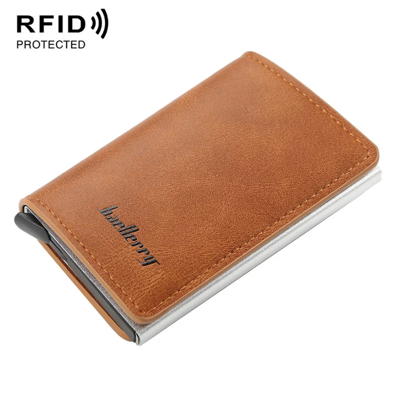 Коричневый Бизнес Rfid держатель для карт мужские кошельки сумка для денег Мужской винтажный короткий кошелек маленькие кожаные тонкие бумажники для мужчин мини кошелек Тонкий - Цвет: Коричневый