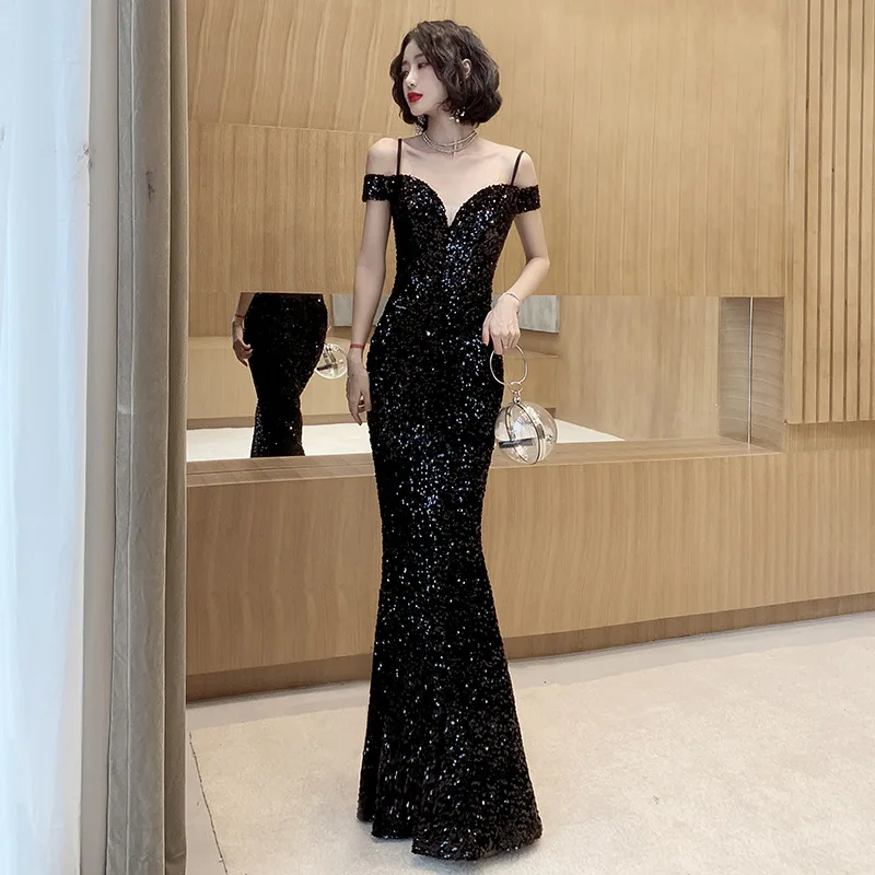 Black Mermaid Evening Dresses Sexy Off Shoulder Sequins Long Prom Party Gowns Cheap Hot Sale Lady Formal Occasion Wear | Свадьбы и