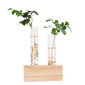 

Crystal Glass Test Tube Vase Flowers Plants Hydroponic Planter+ Wooden Stand Decorated With A Flower Home Decor